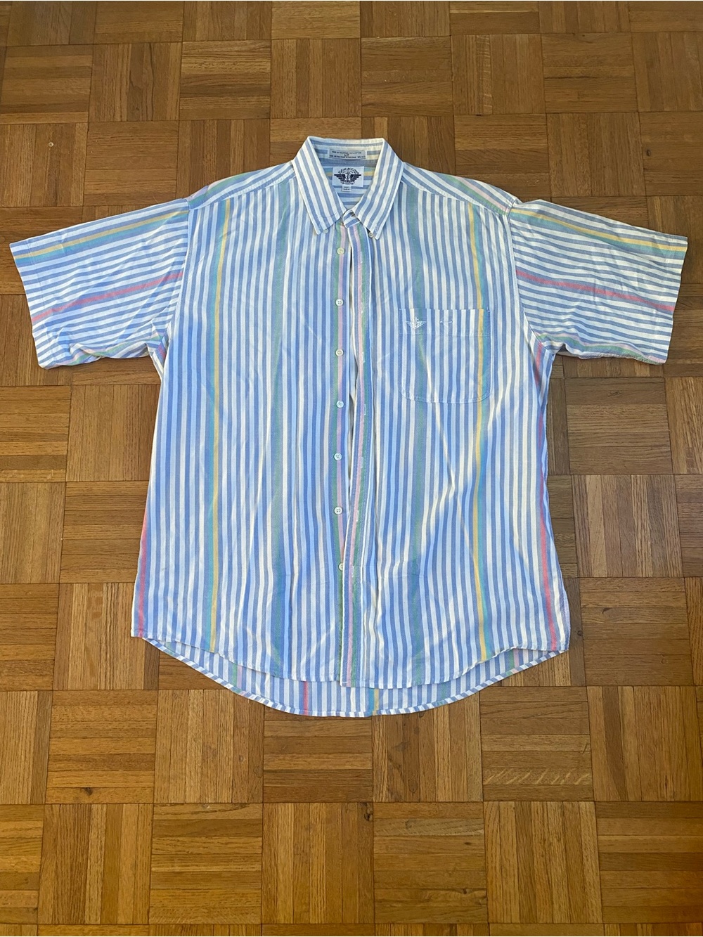 Vintage Short Sleeve Dockers Thin Striped Multicolor Collar Button Up Large Tall